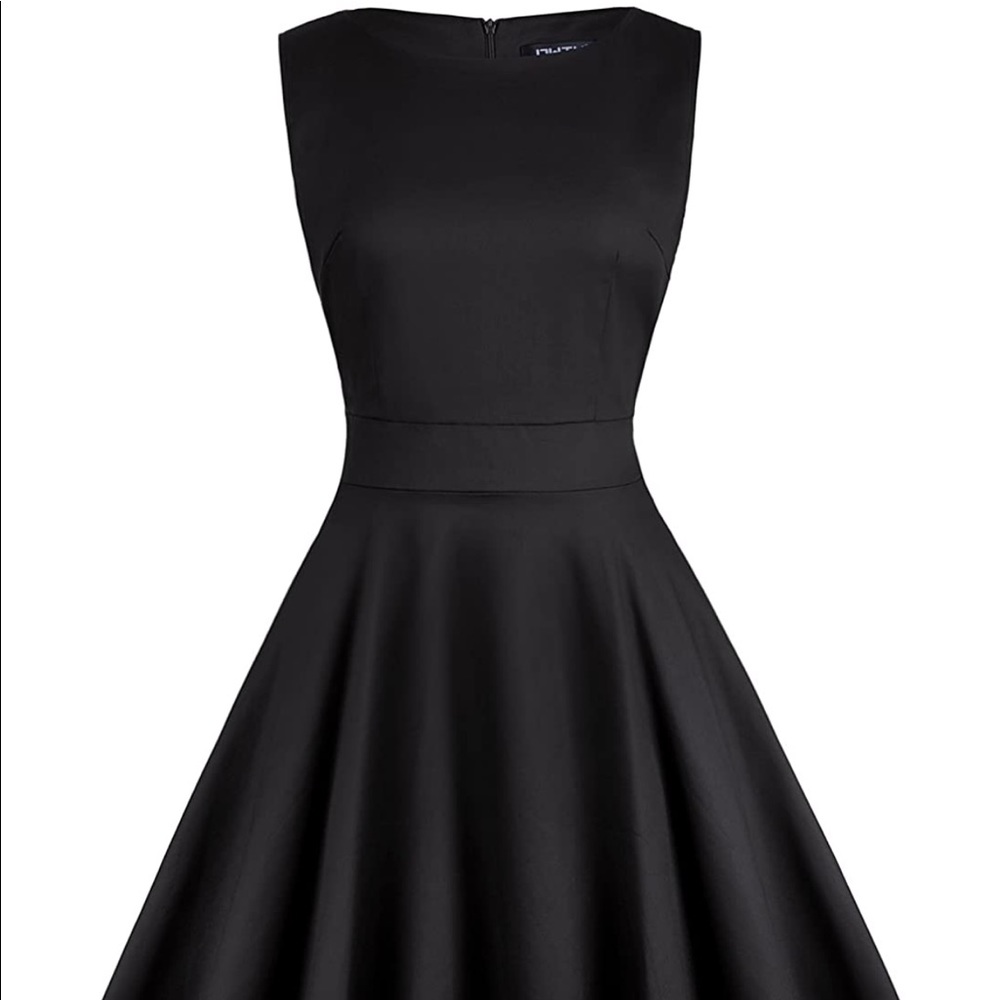 NWOT Retro A-Line black dress w/ attached tie belt